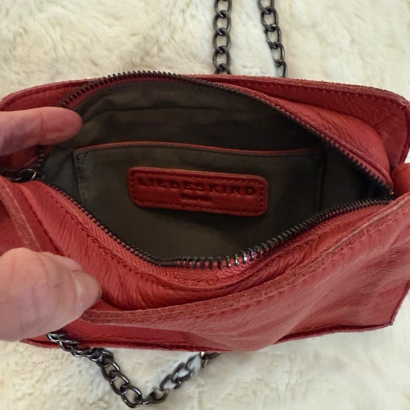 LIEBESKIND Berlin Red Leather Mini Crossbody Bag Chain Strap Cowhide - Picture 9 of 15